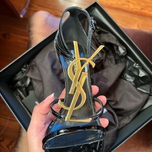 Yves Saint Laurent Black Heels with Gold Logo